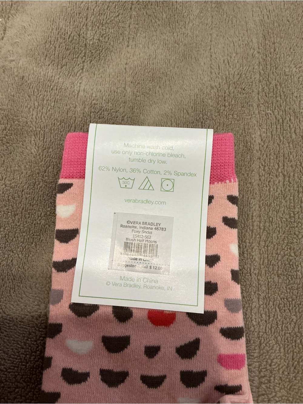 Vera Bradley Foxy Socks Blush Half Moons Pink One Size Fits Most NWT - Picture 3 of 9